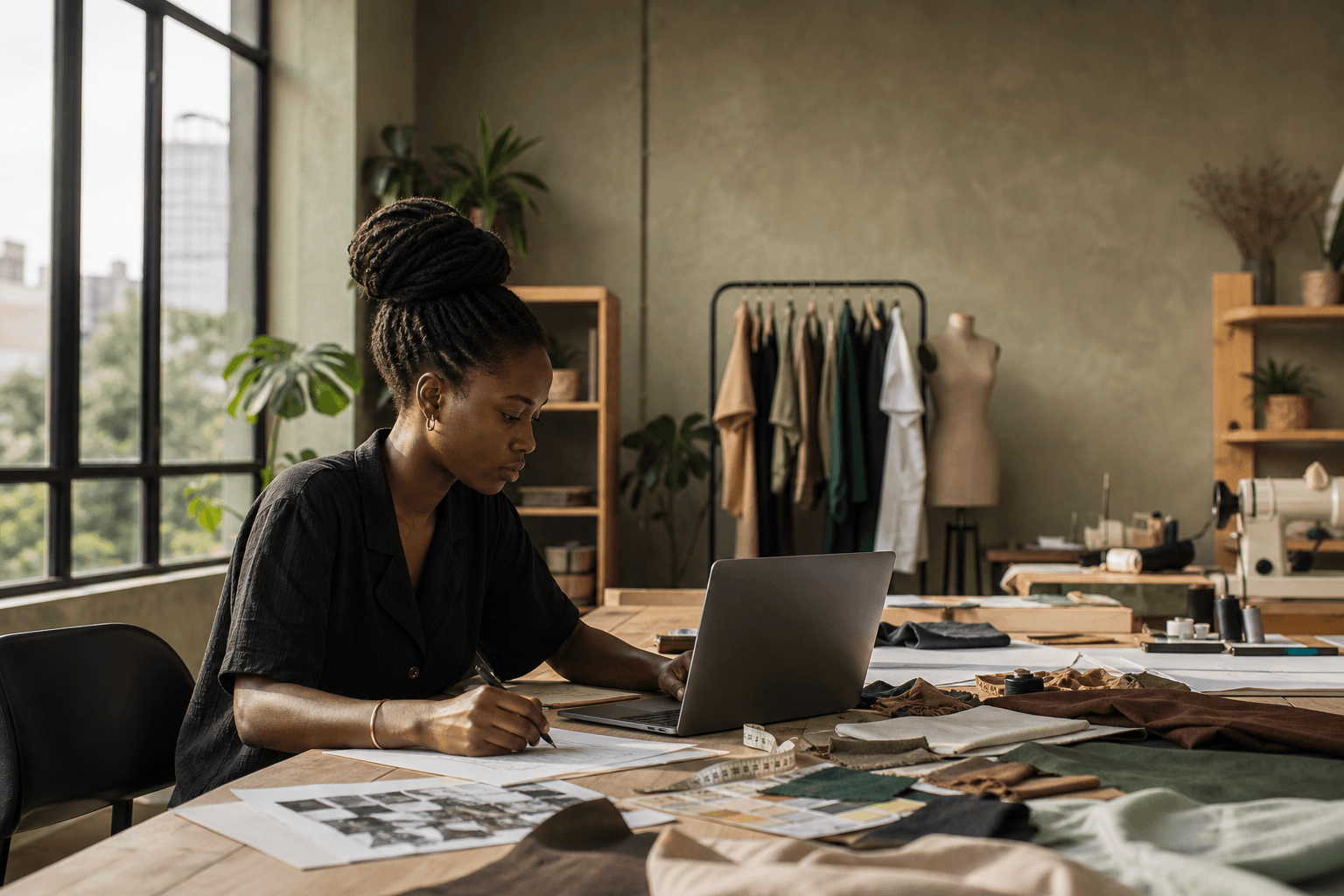 A Nigerian entrepreneur working in her studio
